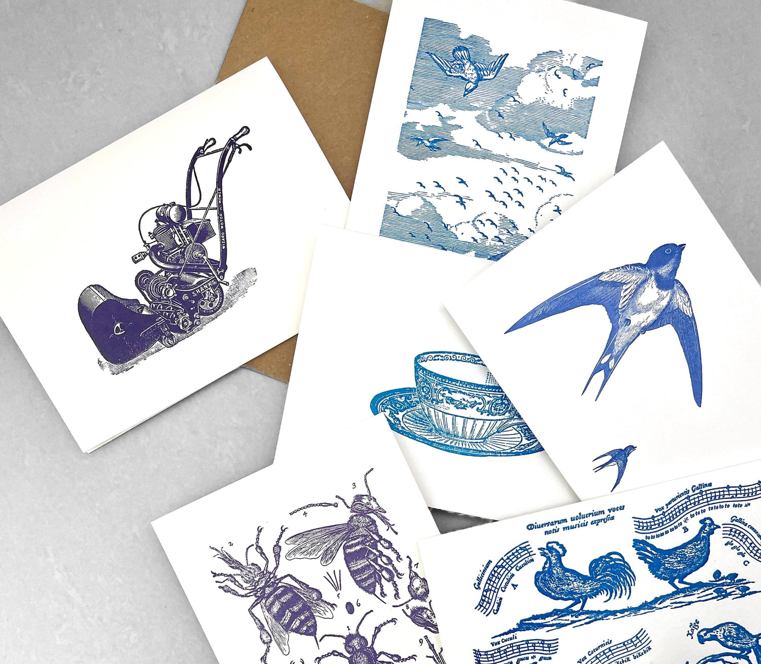 a selection of letterpress printed greetings cards