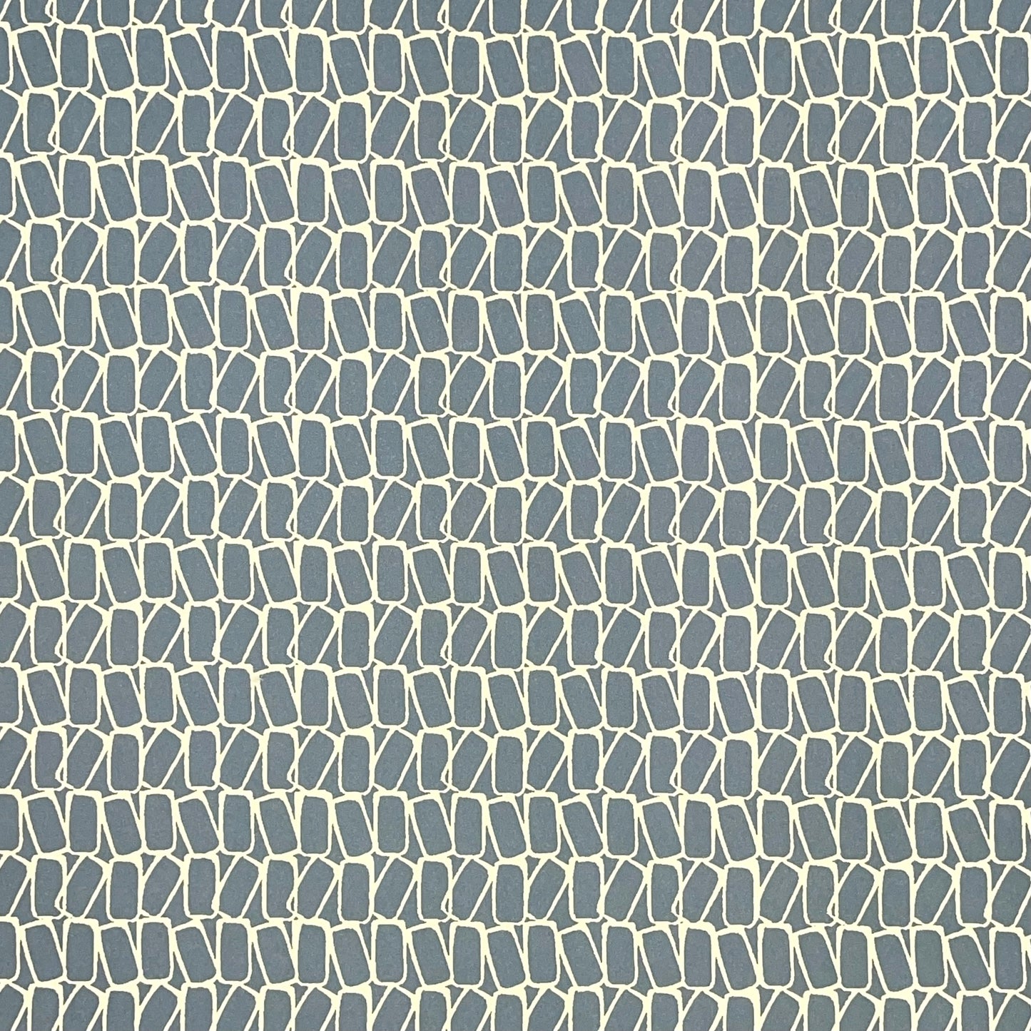 wrapping paper by Anne Davison Studio.  Creamy domino outlined shapes on a dusky blue background.