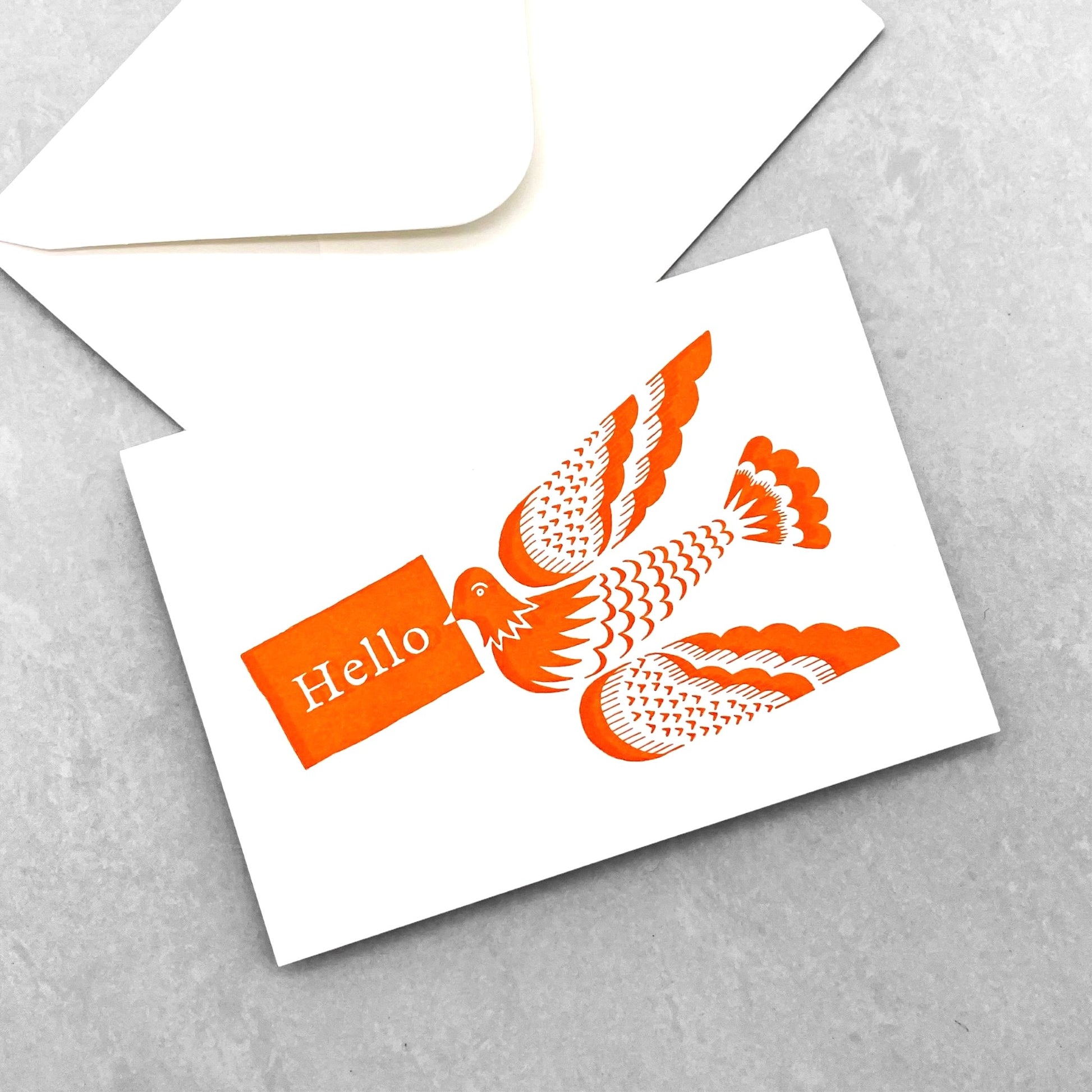 small greetings card with orange bird and hello message, by Archivist Gallery