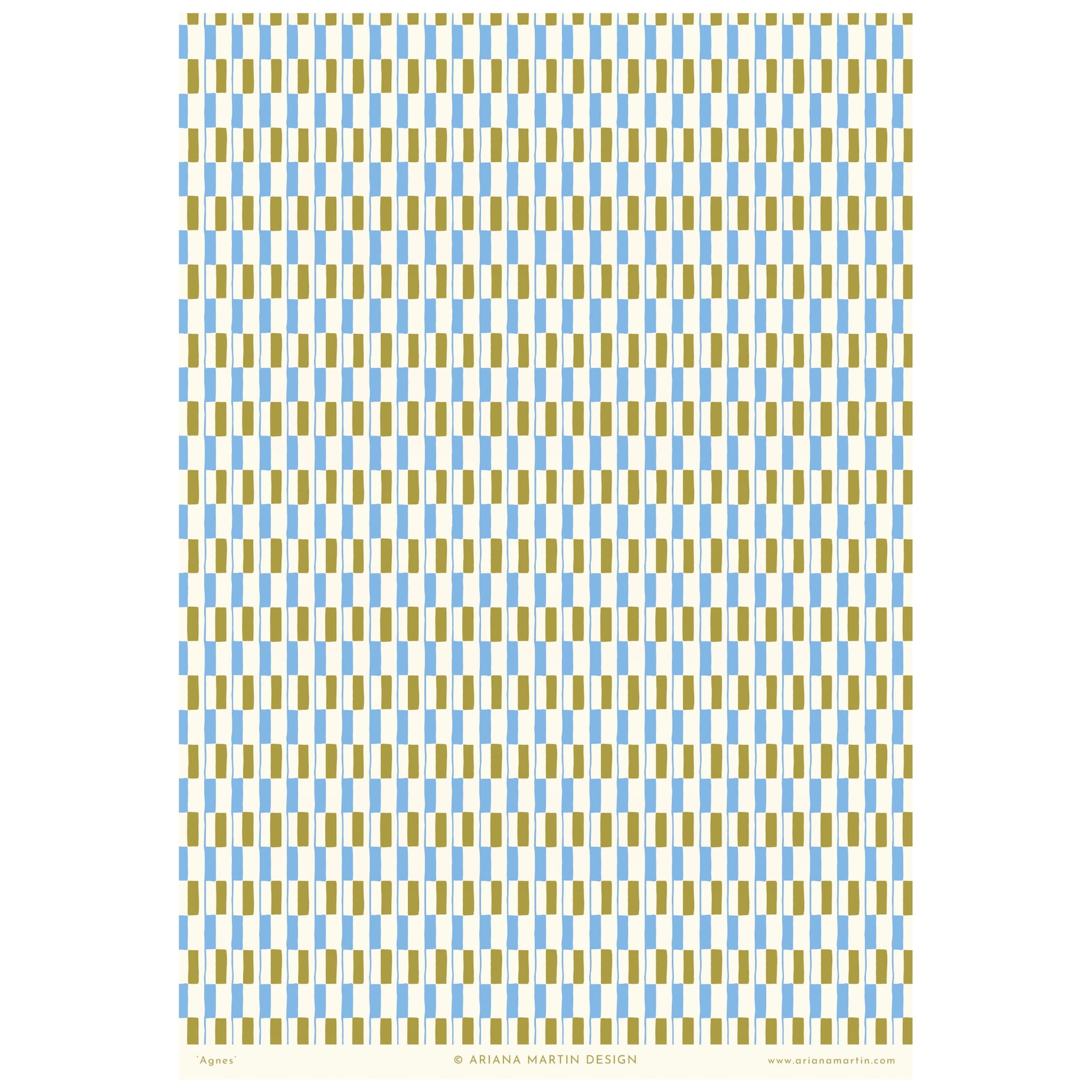 patterned paper gift wrap with a geometric blue and green rectangular design on white background, by Ariana Martin, full sheet view