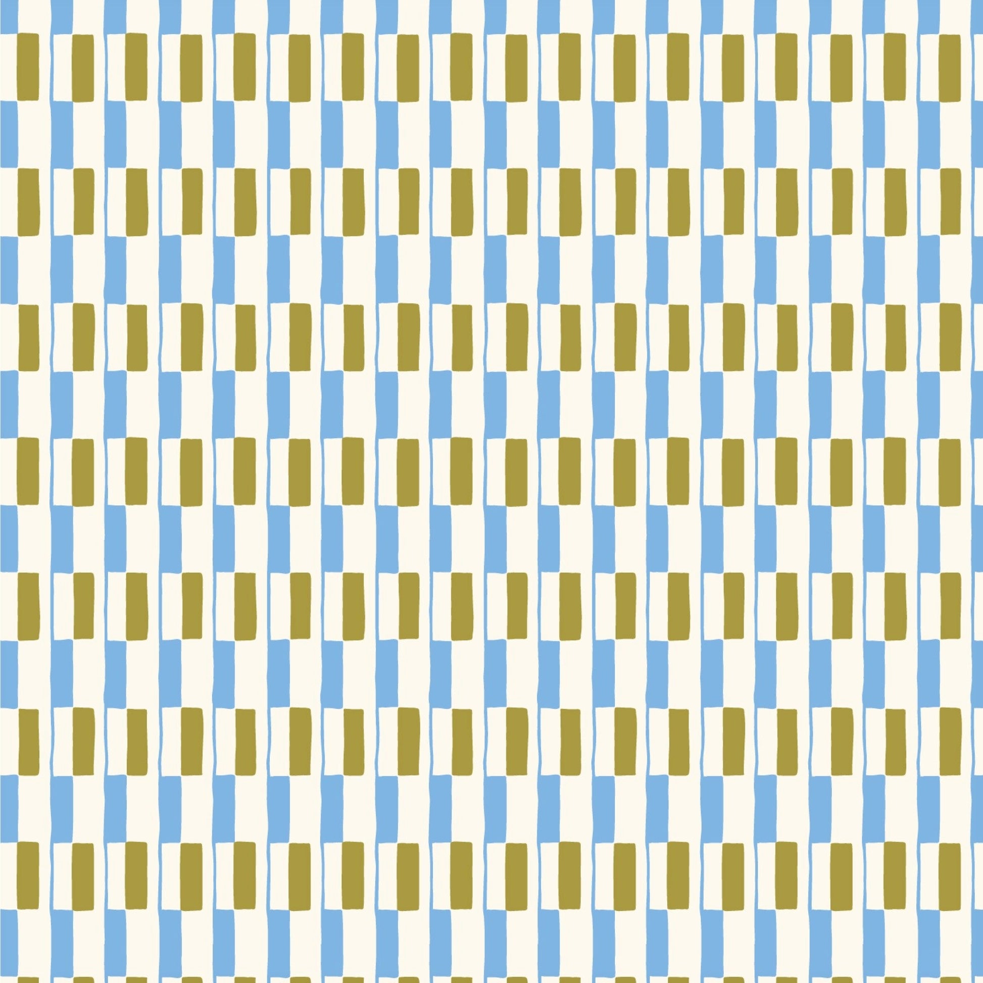 patterned paper gift wrap with a geometric blue and green rectangular design on white background, by Ariana Martin