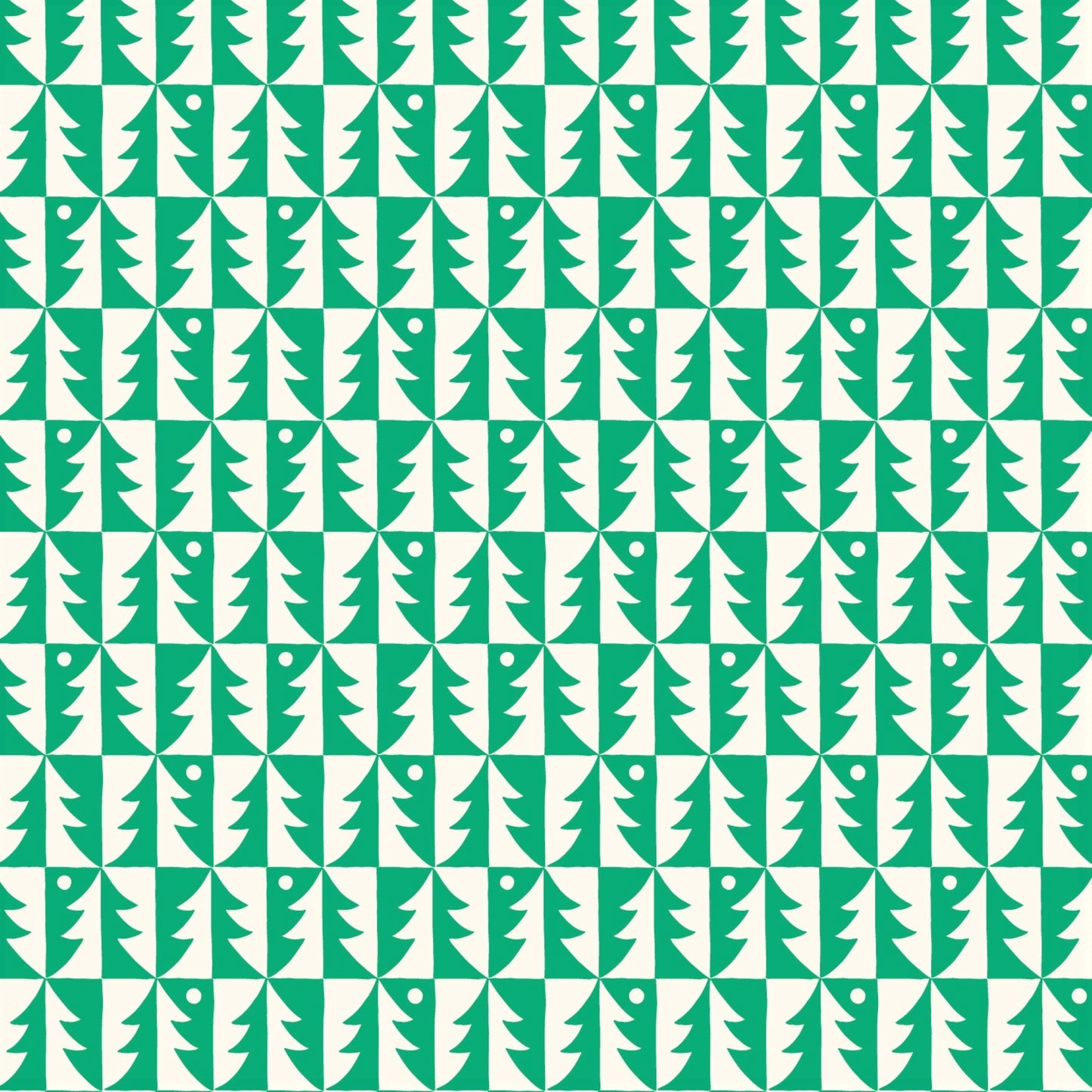 patterned paper, gift wrap, with all over pattern of green and white trees, by Ariana Martin