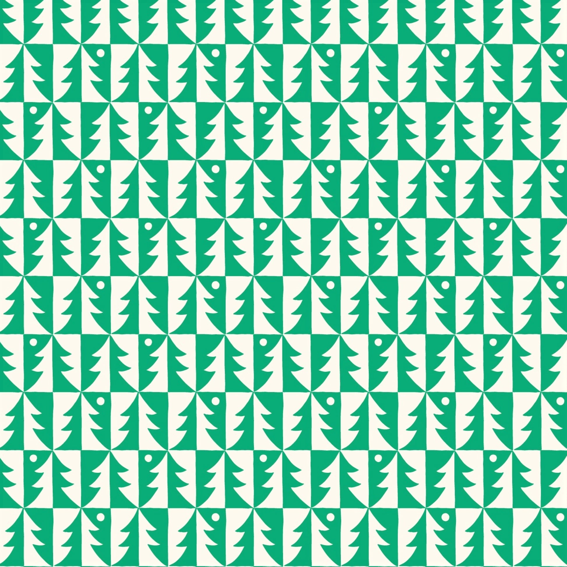 patterned paper, gift wrap, with all over pattern of green and white trees, by Ariana Martin
