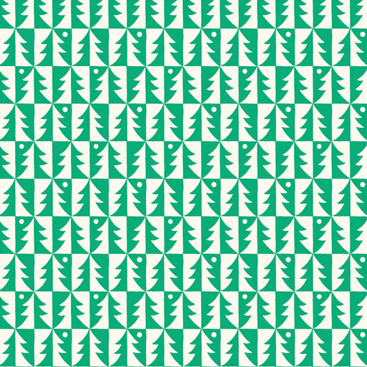 patterned paper, gift wrap, with all over pattern of green and white trees, by Ariana Martin