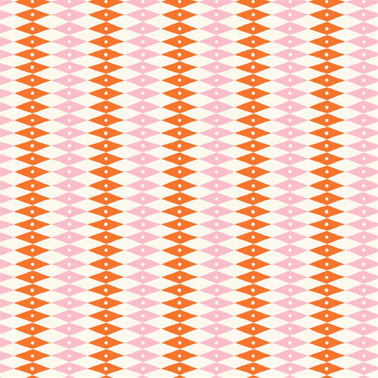 harlequin diamond design patterned paper gift wrap in pink and orange, by Ariana Martin