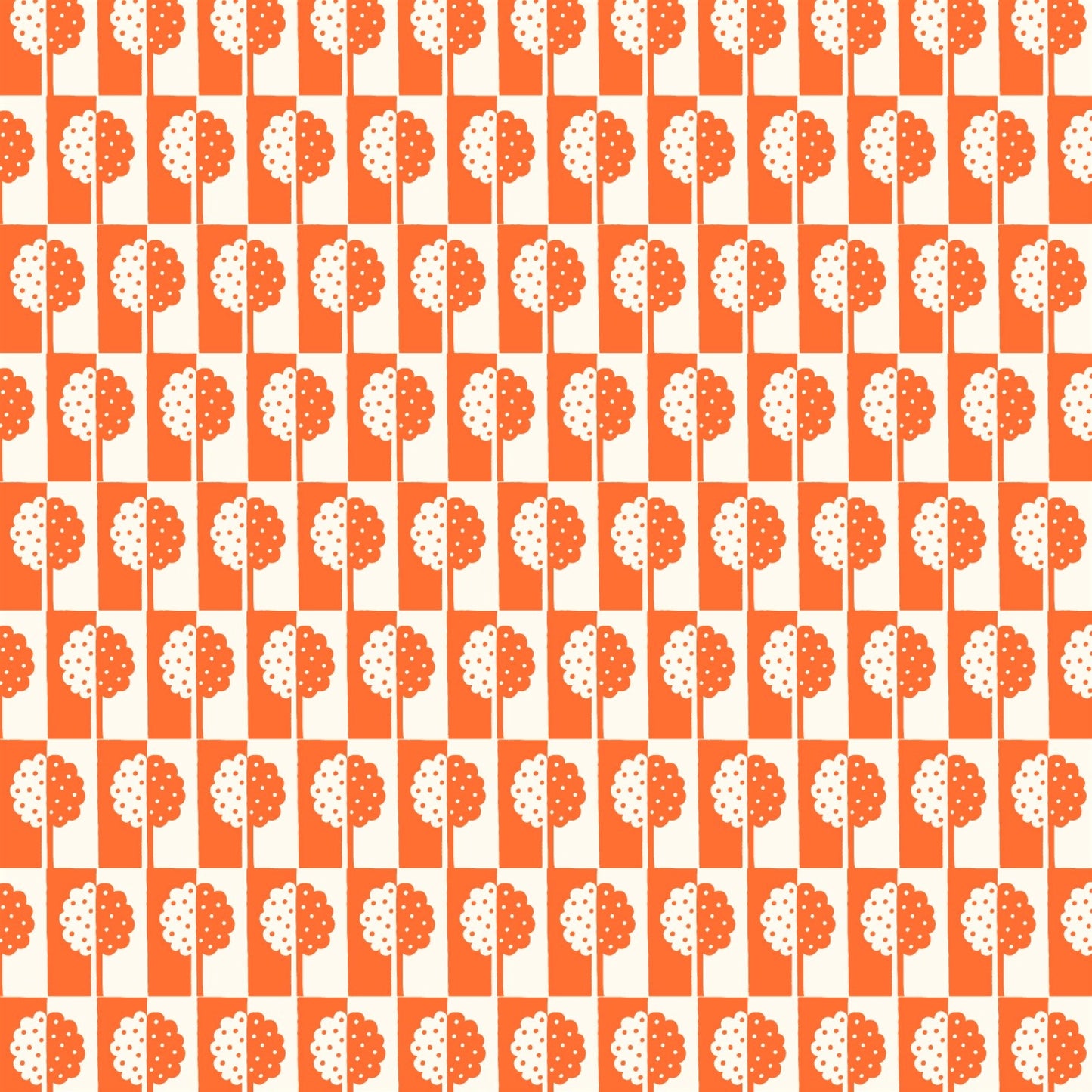 patterned paper, gift wrap, with all-over holly tree design in bright orange and white, by Ariana Martin
