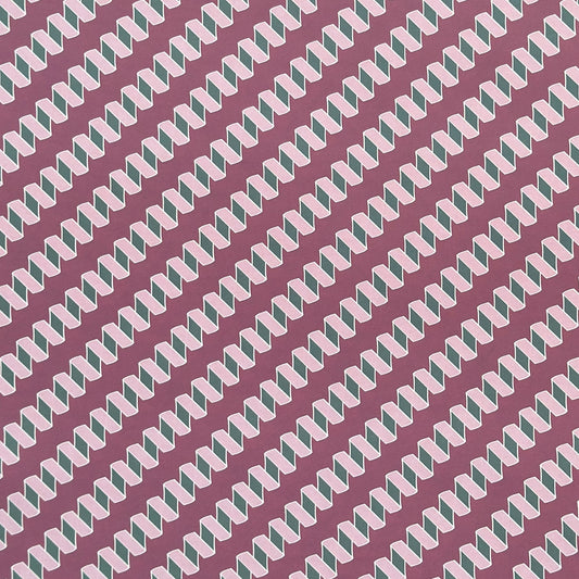a sheet of wrapping paper with a zigzag pattern in lilac and green on a purple background