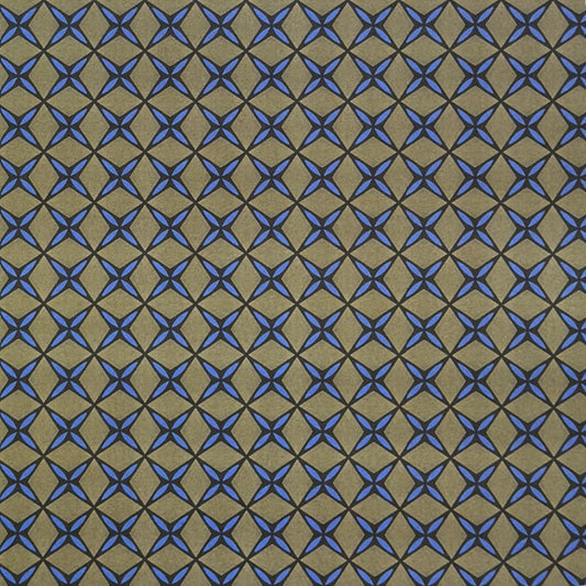 Wrapping paper with blue geometric pattern on a beige background