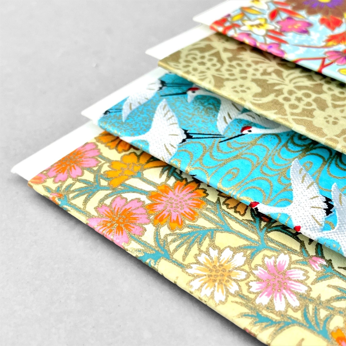 japanese silk-screen printed greetings card with repeat daisy pattern in yellow, pink and orange by Esmie