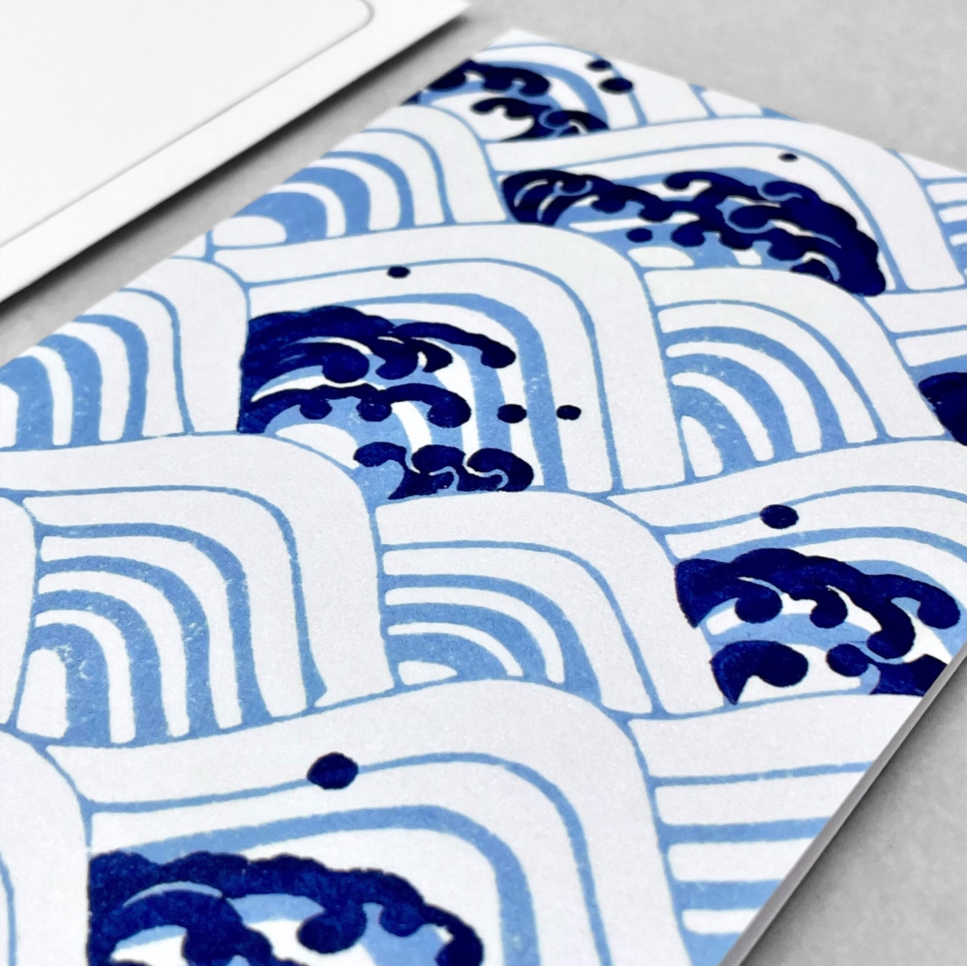 greetings card of a japanese wave pattern in pale and dark blue by Ezen Design