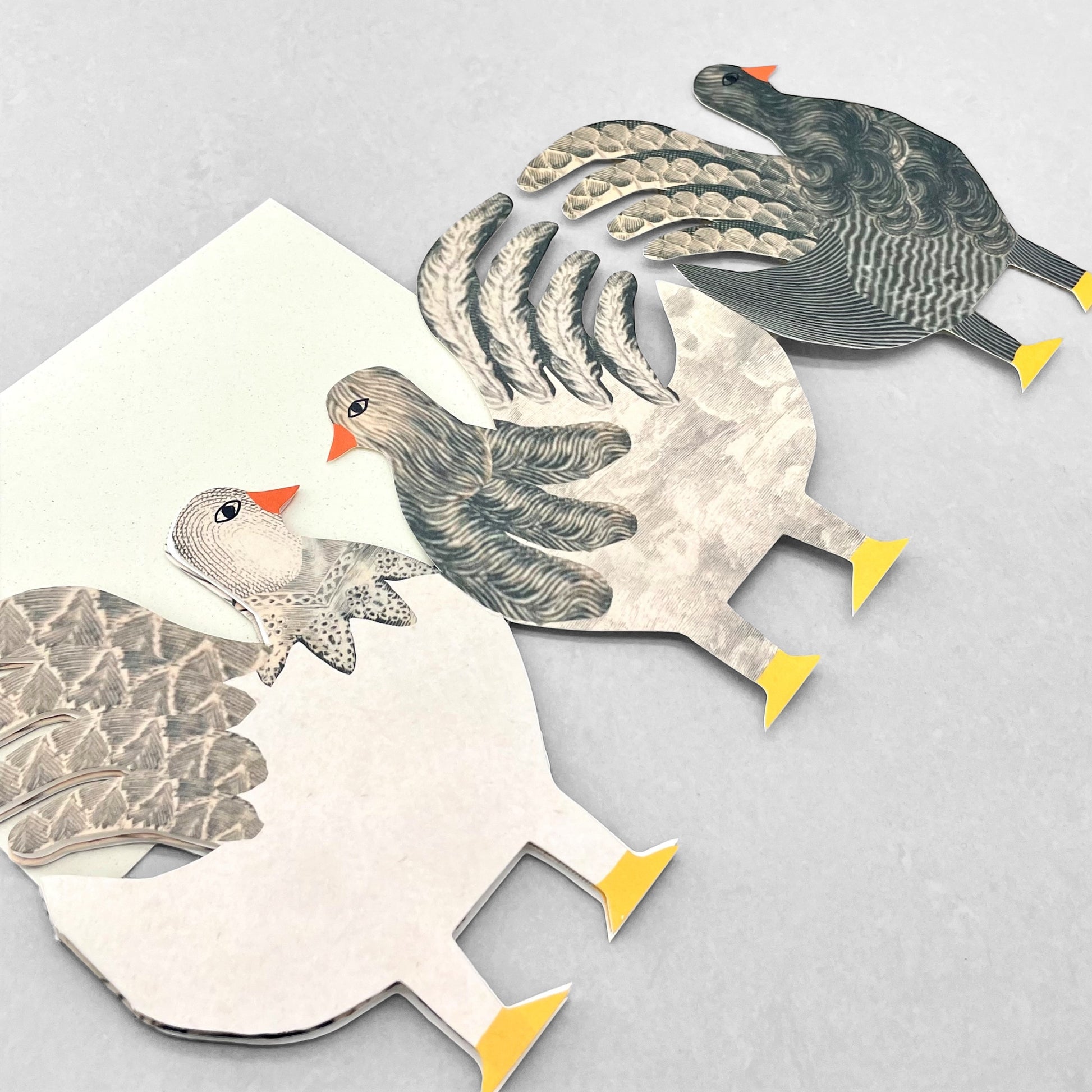 concertina greetings card with six chickens each on a separate fold by Hadley Paper goods