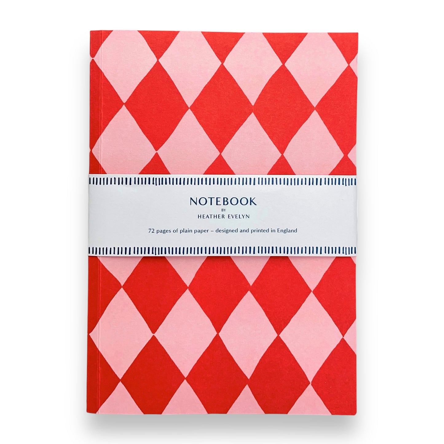 A5 notebook with diamond pattern in red and pink by Heather Evelyn