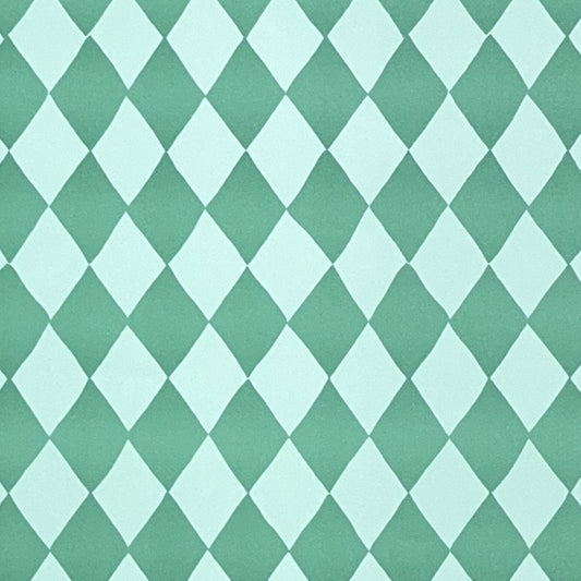 a sheet of wrapping paper with a two tone green large diamond pattern. By Heather Evelyn