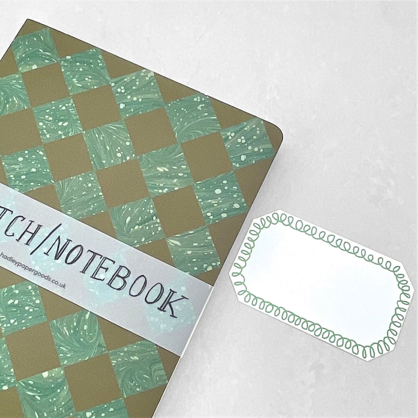 brown and green marbled diamond soft cover notebook by Hadley Paper Goods