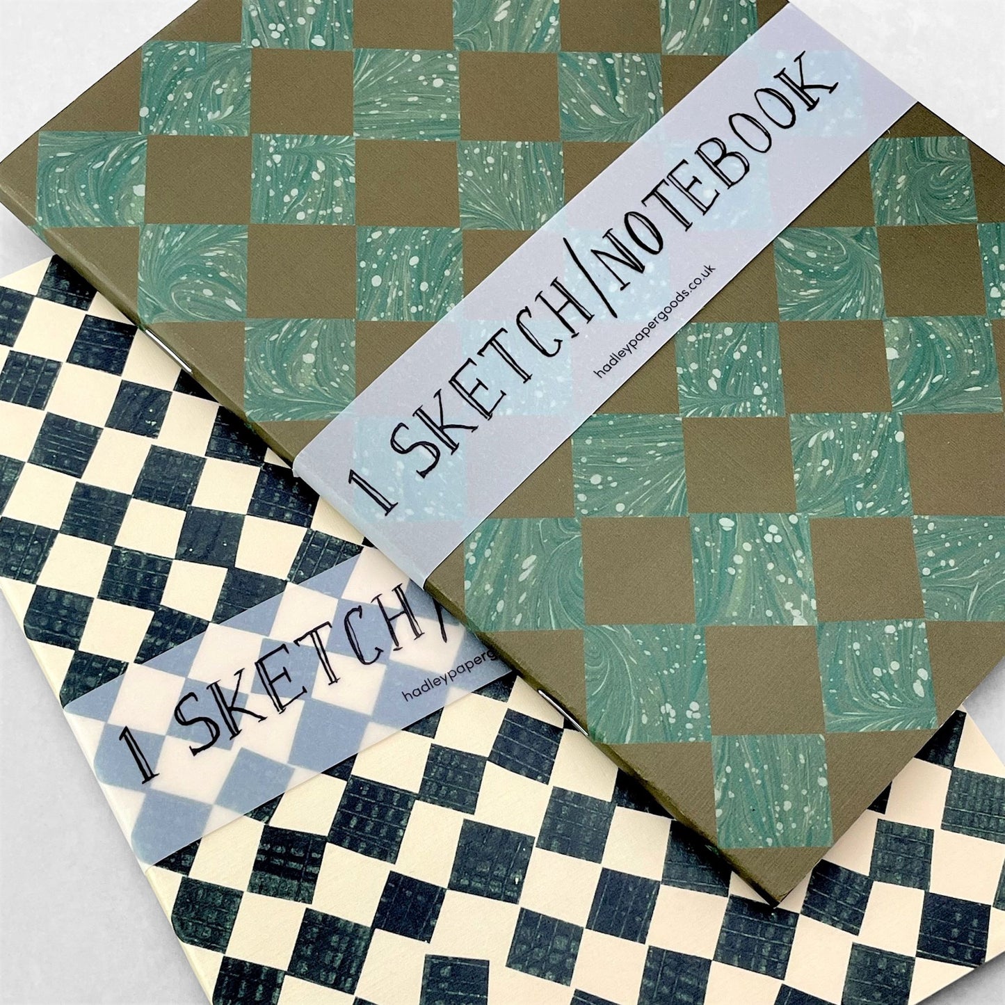 brown and green marbled diamond soft cover notebook by Hadley Paper Goods