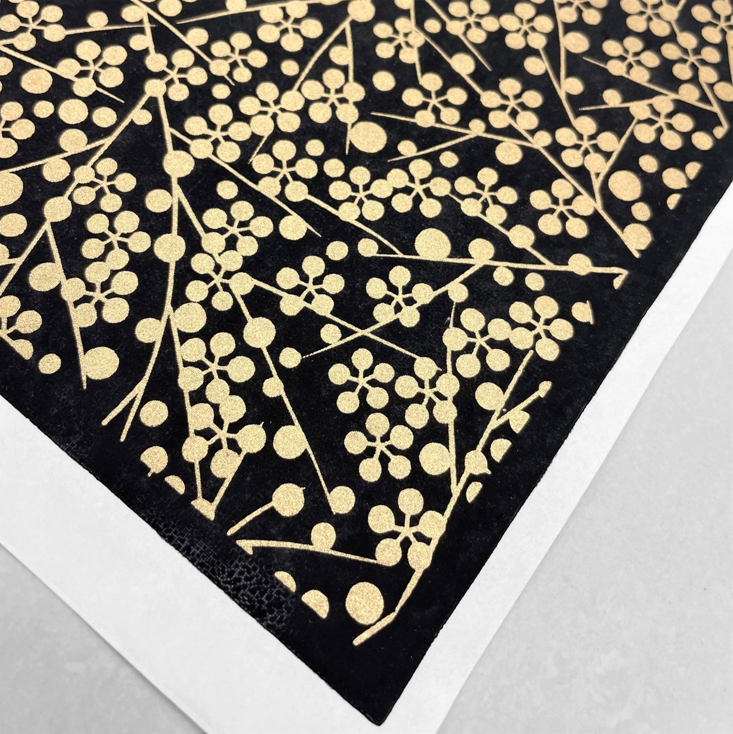 japanese silk-screen handmade paper, chiyogami, with gold abstract pattern on black