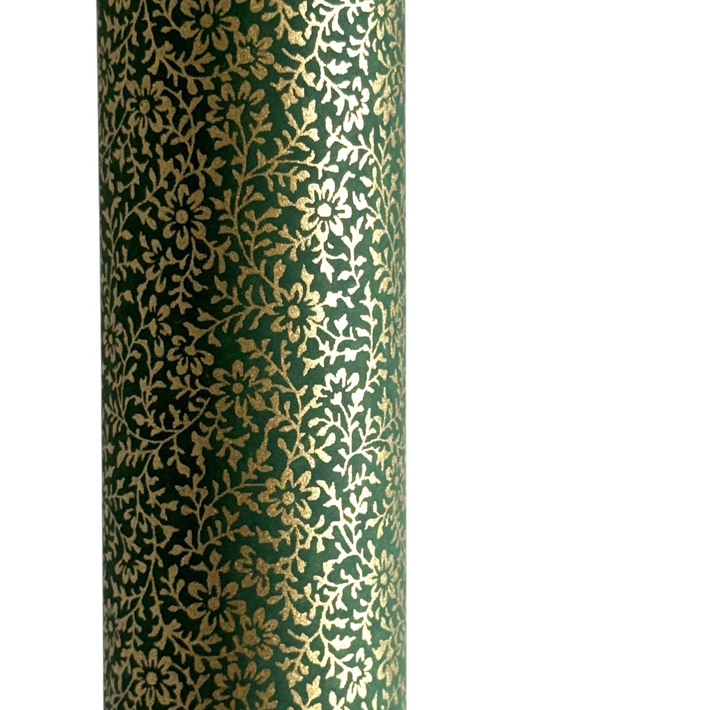 Dainty gold botanical repeat pattern on dark green. Japanese chiyogami paper. close up