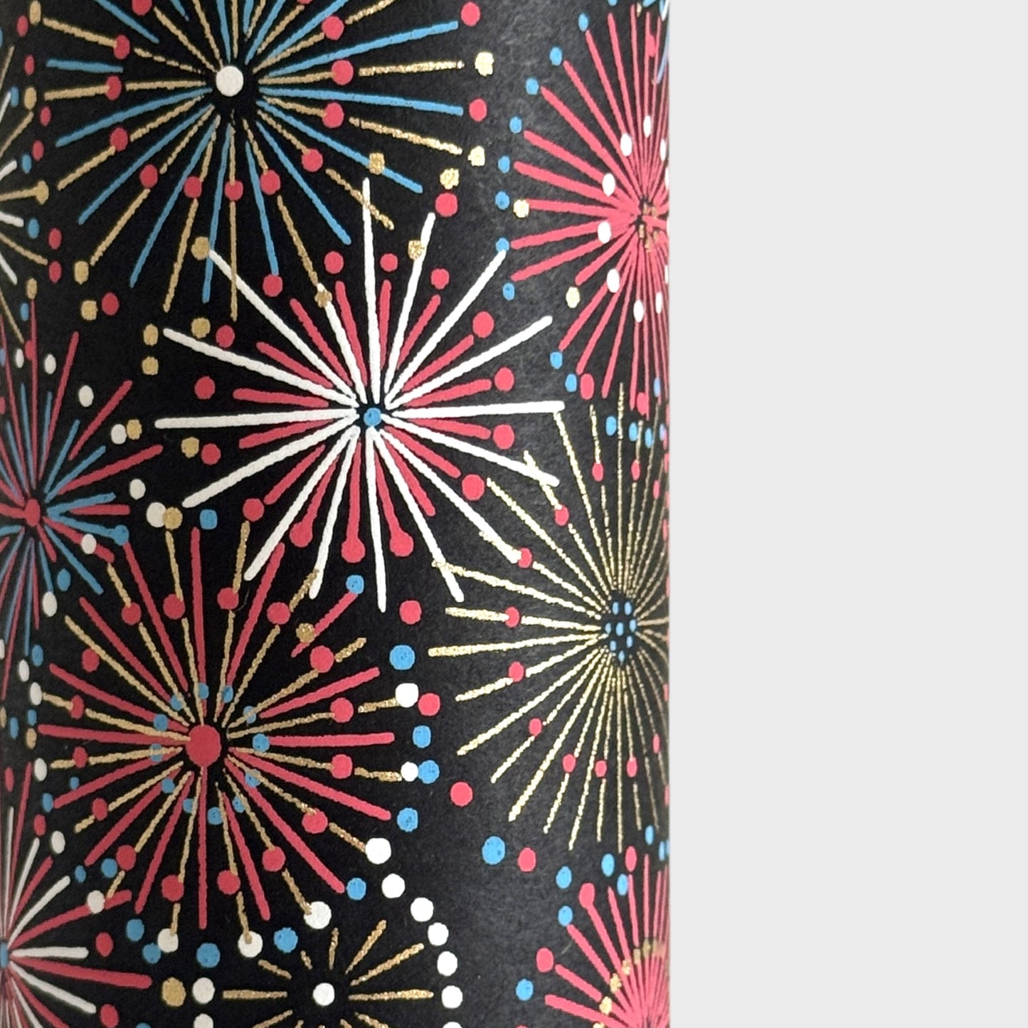 Colourful fireworks (hanabi) on a black background. Japanese chiyogami paper. CLose up