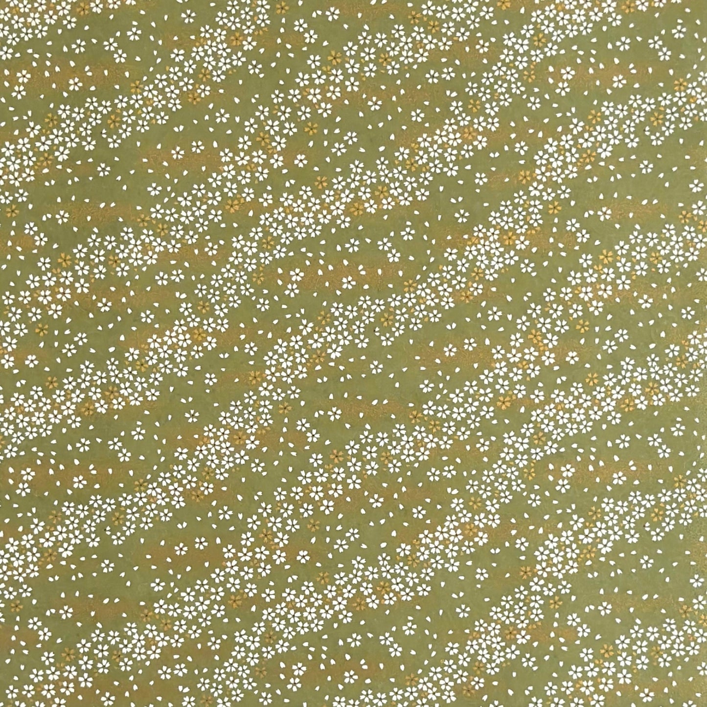 Waves of dainty white and gold flowers on a sage backdrop. Japanese chiyogami paper