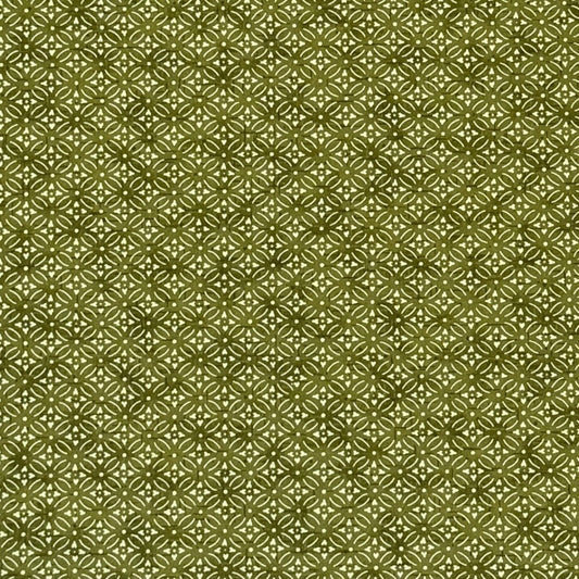 Japanese silkscreen chiyogami paper with a two-tone rich green geometric pattern on creamy white