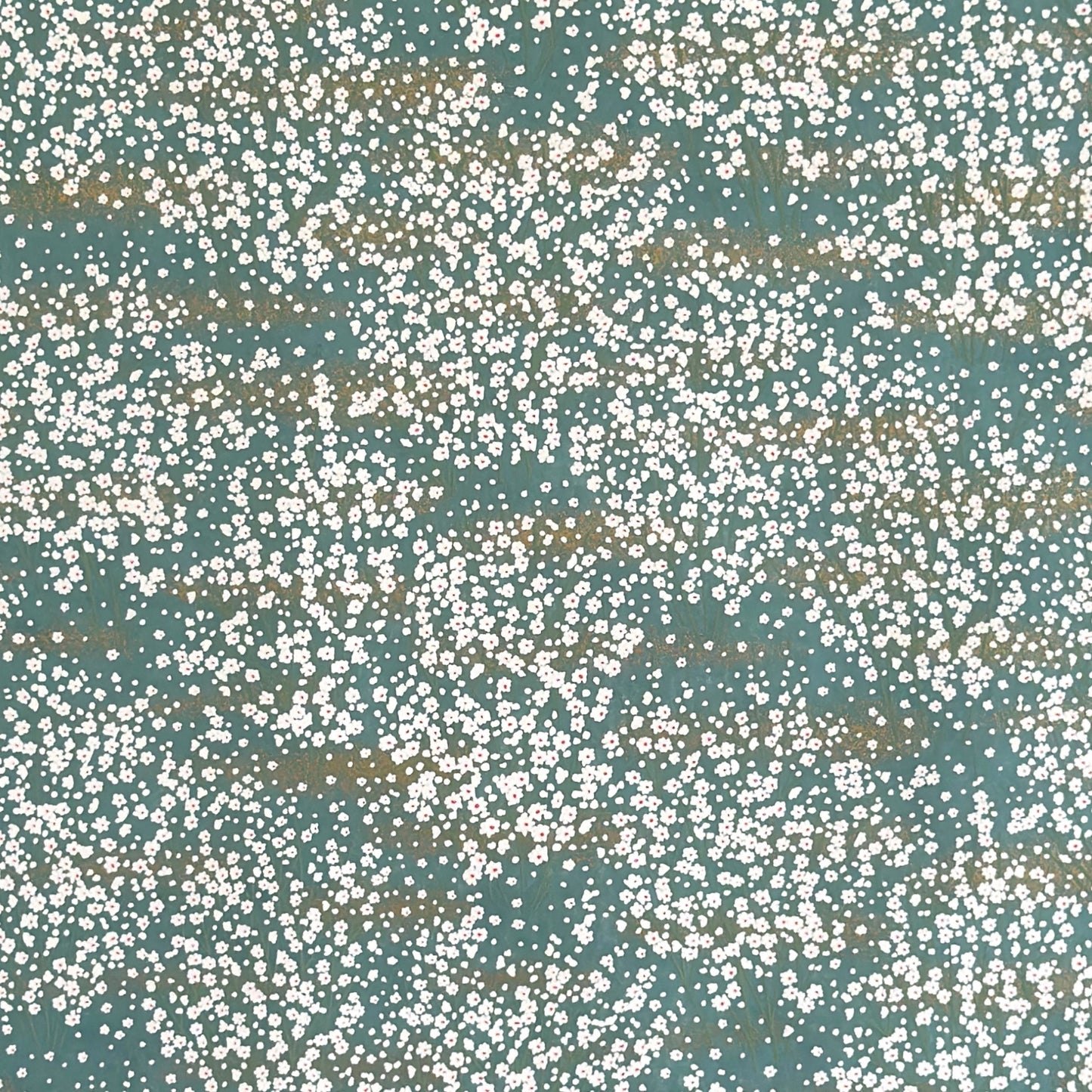 An abundance of tiny white flowers on soft teal with a dusting of gold. Japanese chiyogami paper