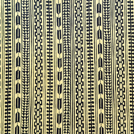 Japanese katazome-shi stencil-dyed paper with striped motifs in black on yellow paper