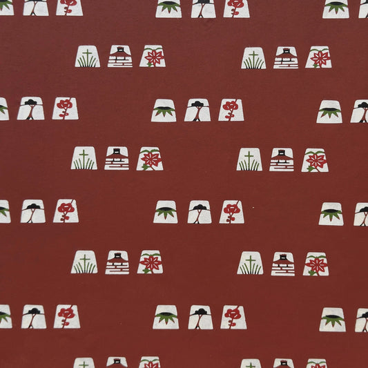 Japanese katazome-shi paper in brown with small Japanese Mon motifs