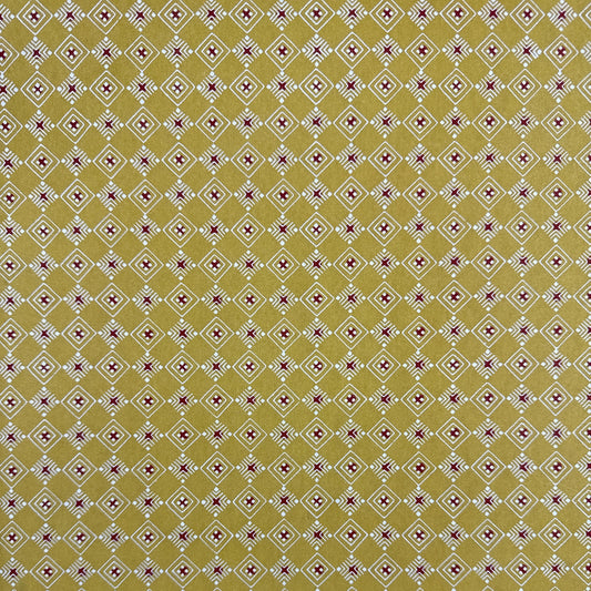 Japanese decorative stencil-dyed paper with repeat diamond pattern in a mustard gold colour.
