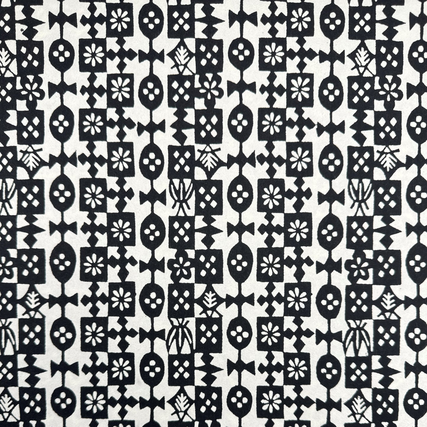 Japanese stencil-dyed, katazome-shi patterned paper. Black and white geometric design.