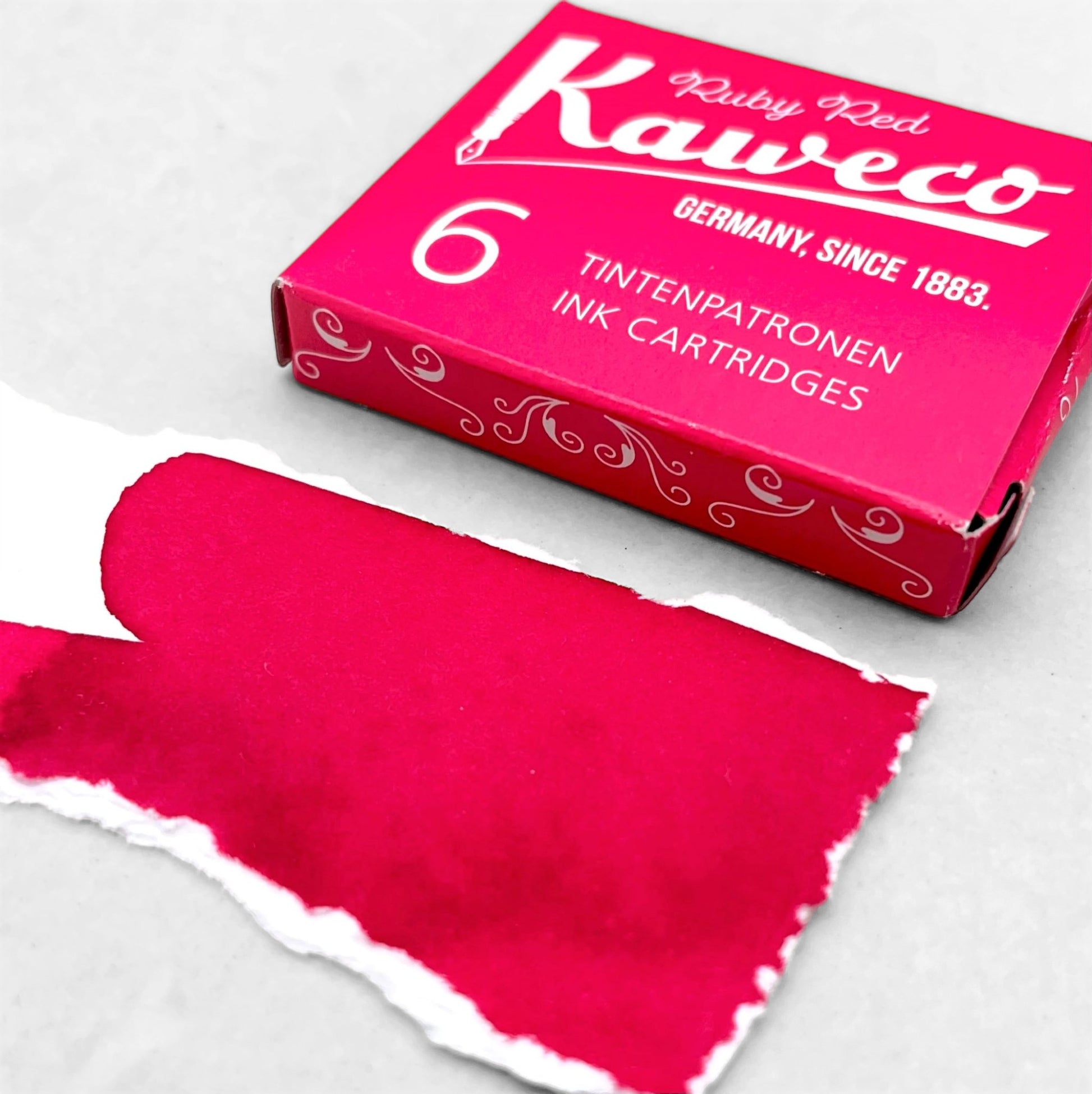 Box of 6 ink cartridges by Kaweco in ruby red colour