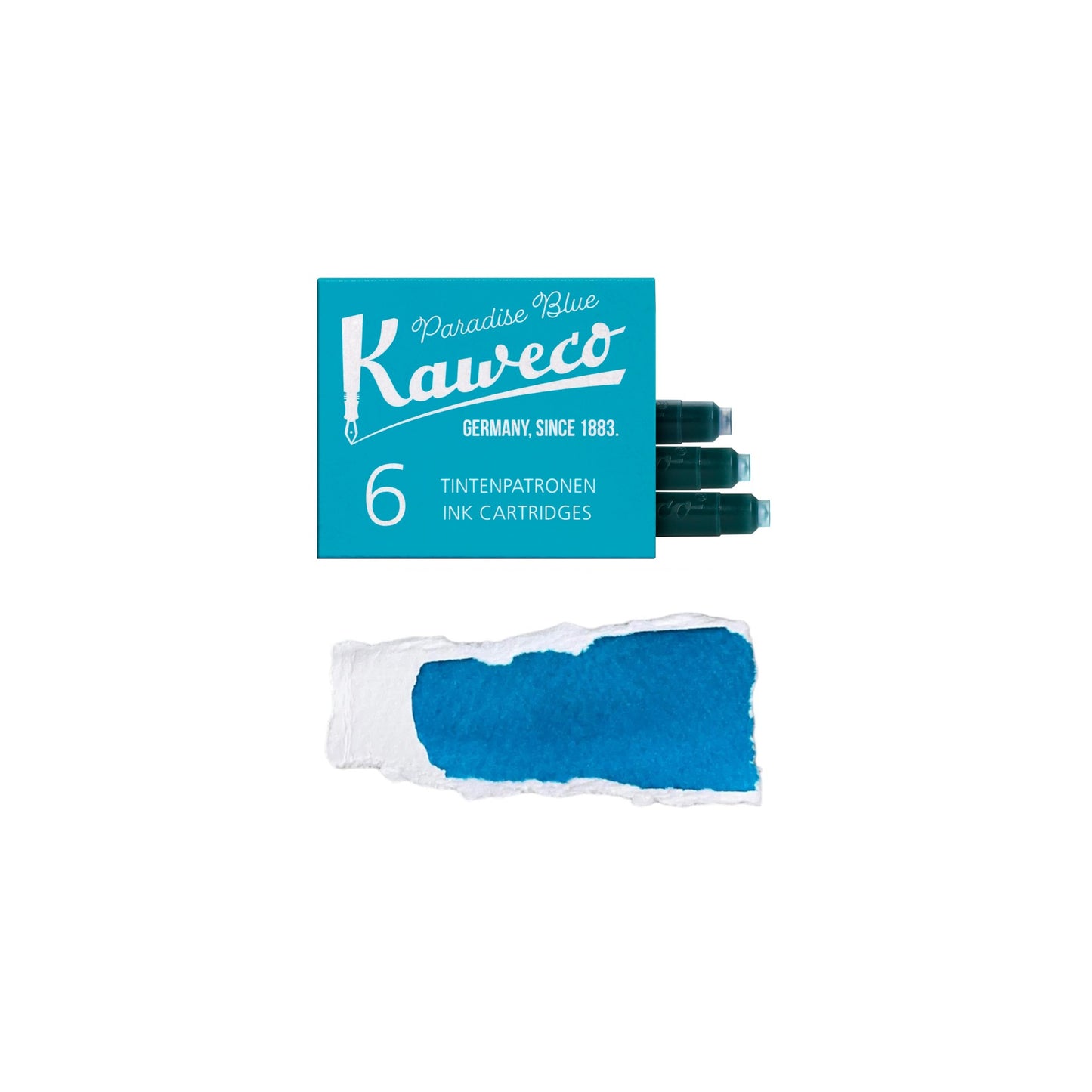 Box of 6 ink cartridges by Kaweco in paradise blue colour