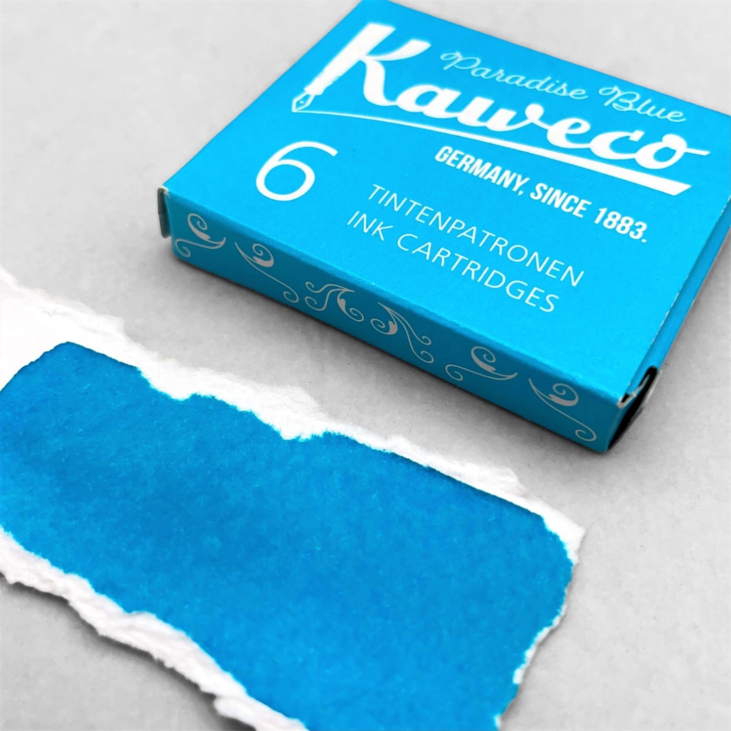 Box of 6 ink cartridges by Kaweco in paradise blue colour