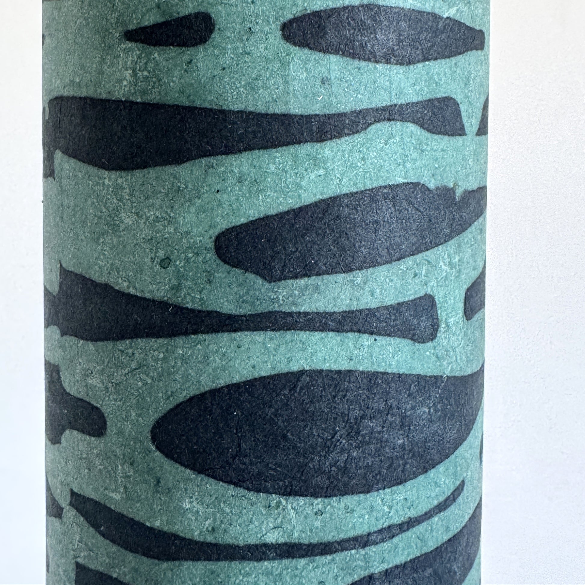 Nepalese handmade decorative lokta paper sheet with an abstract pattern in aqua and teal.  Batik dyed using carved wooden blocks. Close up