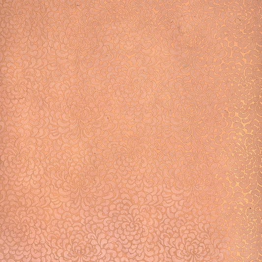 Nepalese handmade decorative lokta paper sheet with a metallic copper floral print screen printed on a blush pink lokta paper