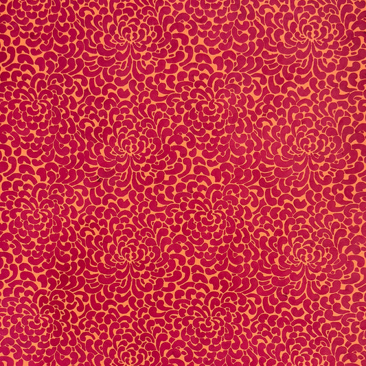 Nepalese handmade lokta paper sheet with a screen printed coral floral design on fuchsia lokta paper