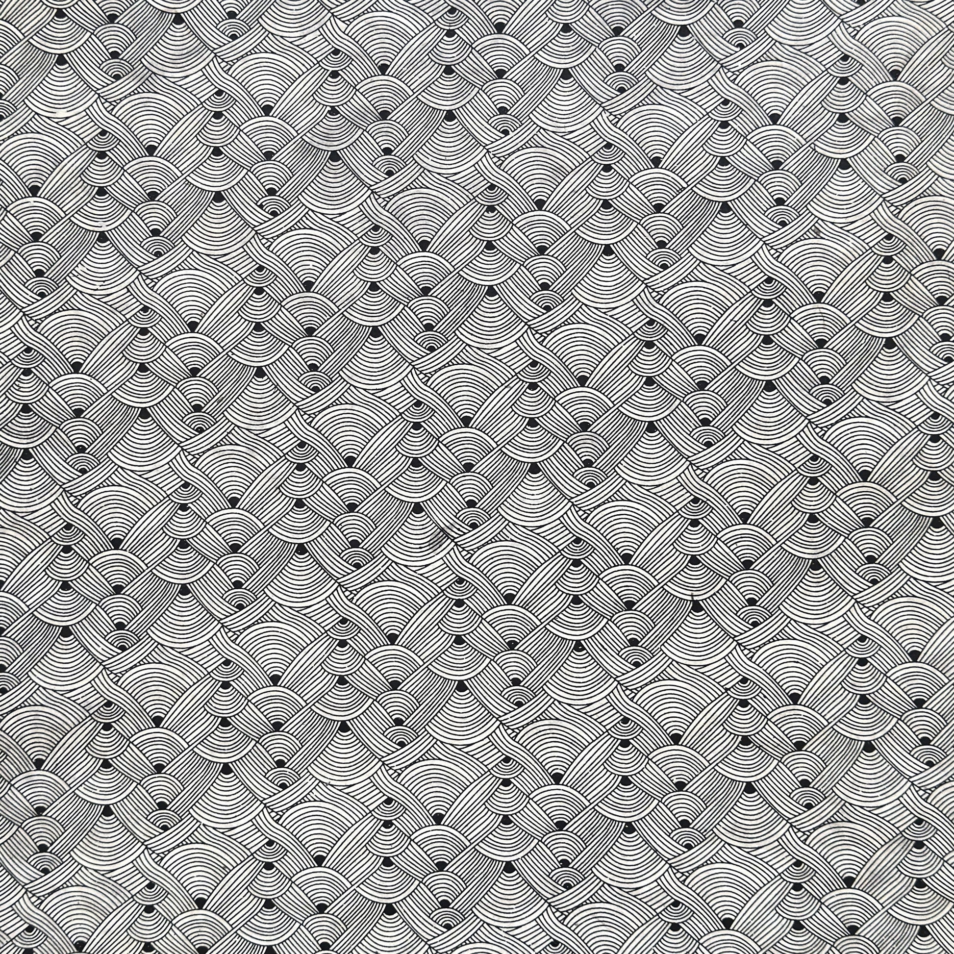 Nepalese handmade decorative lokta paper sheet with a fine lined black knots pattern screen printed on an ivory lokta paper.