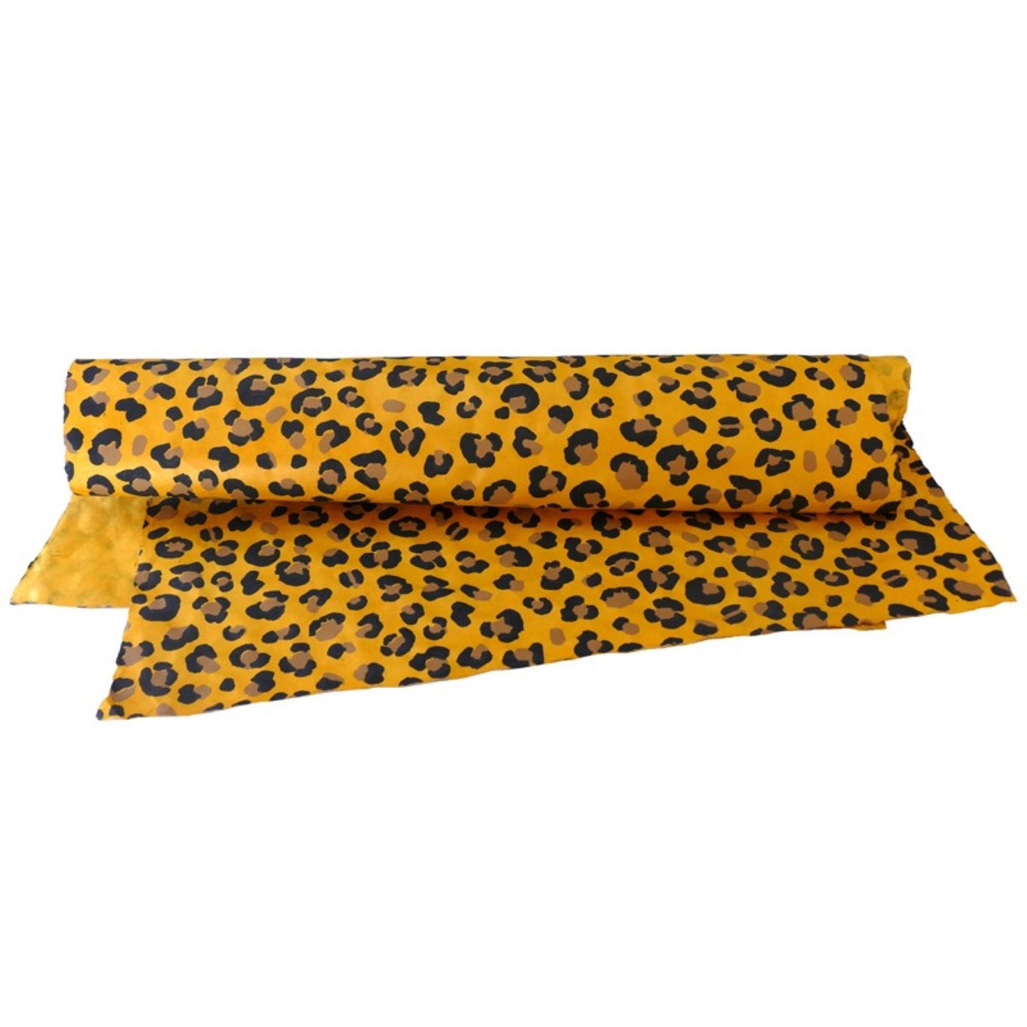 Nepalese handmade decorative lokta paper sheet with an animal print design in two colours, tan and black, screen printed on a yellow lokta paper. Full sheet of paper pictured