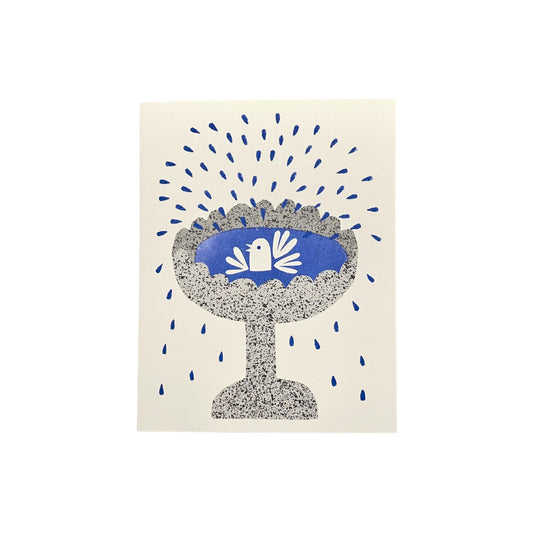 Small greeting card with a drawing of a happy little bird enjoying a bath by Lisa Jones Studio