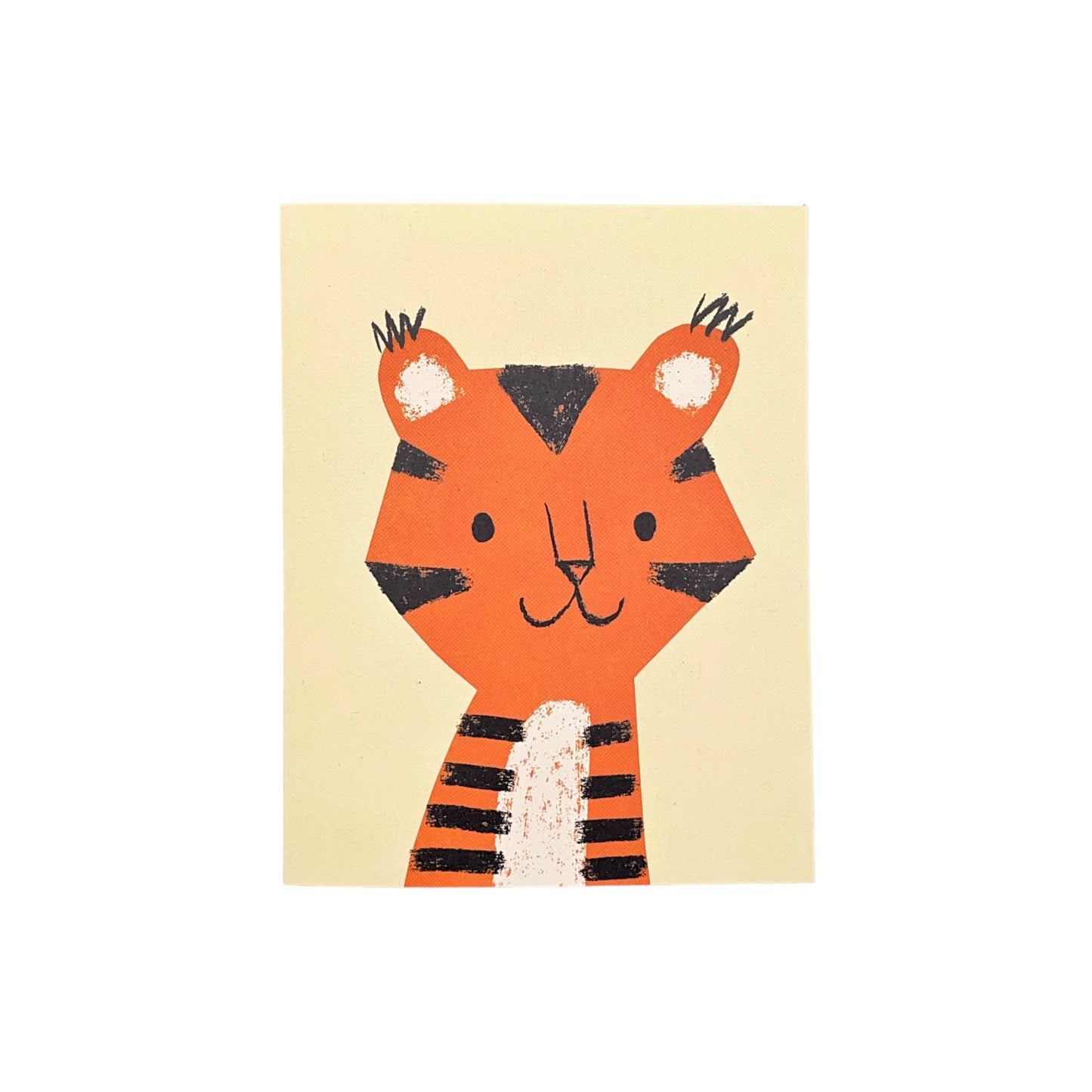 Small greetings card of a drawing of an orange tiger cub with cream backdrop by Lisa Jones Studio
