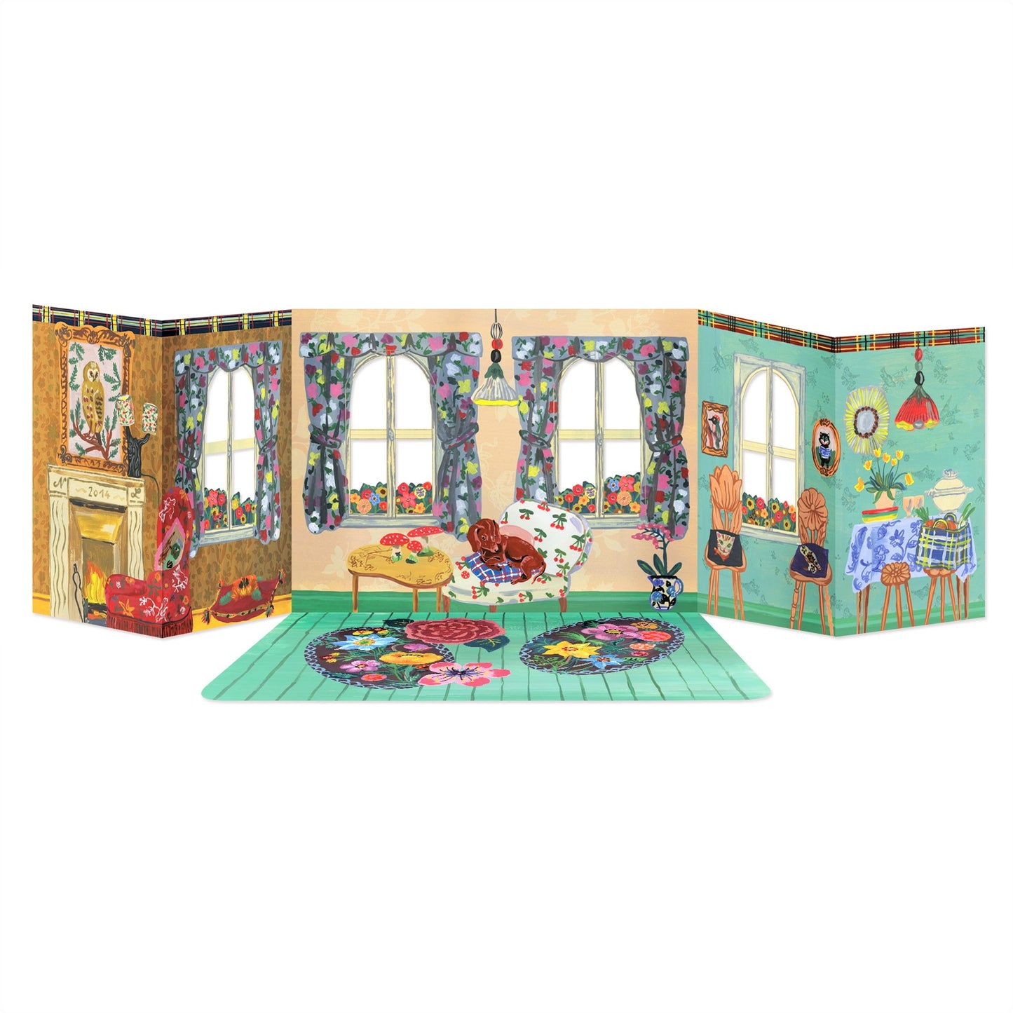 A paper doll's house kit by Mon Petit Art. La Maison, Bienvenue chez Nathalie Lete.  Image of the colourful dolls house to make and create.