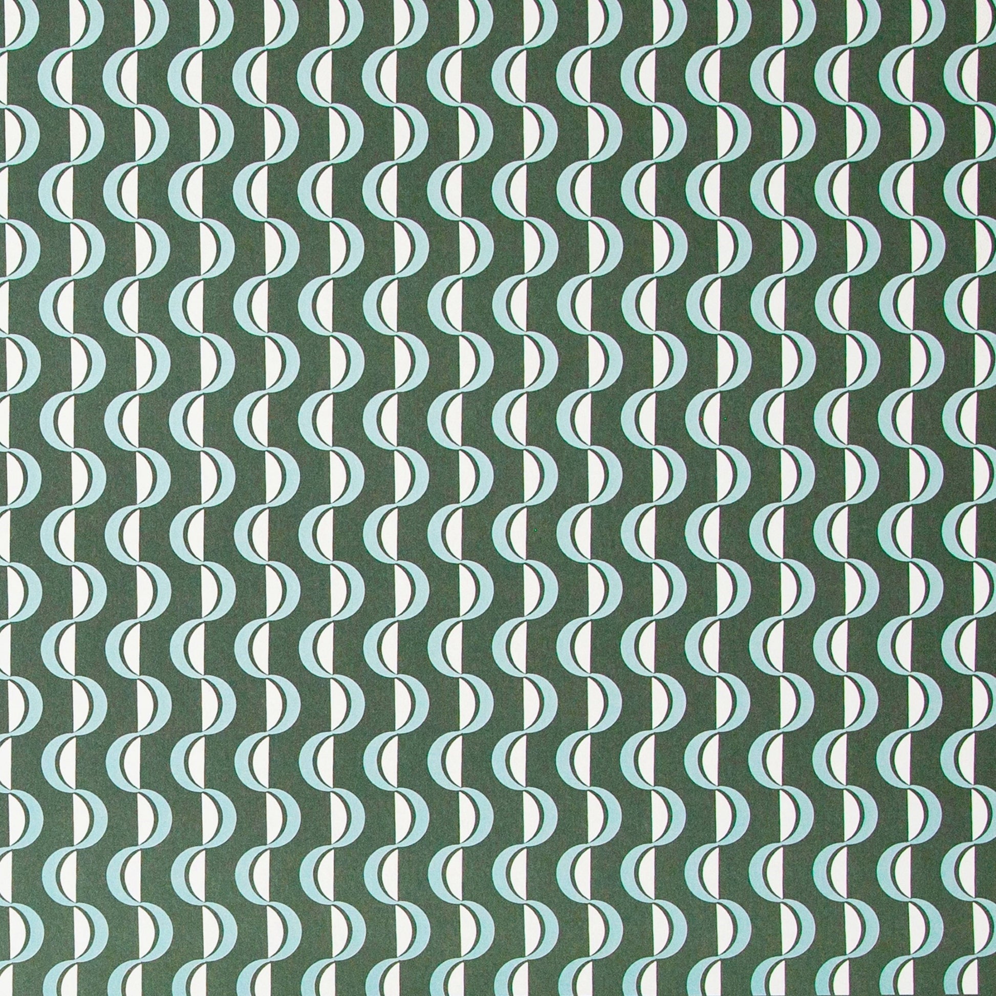 wavy striped geometric wrapping paper in forest green, aqua and white, by Ola Studio forest