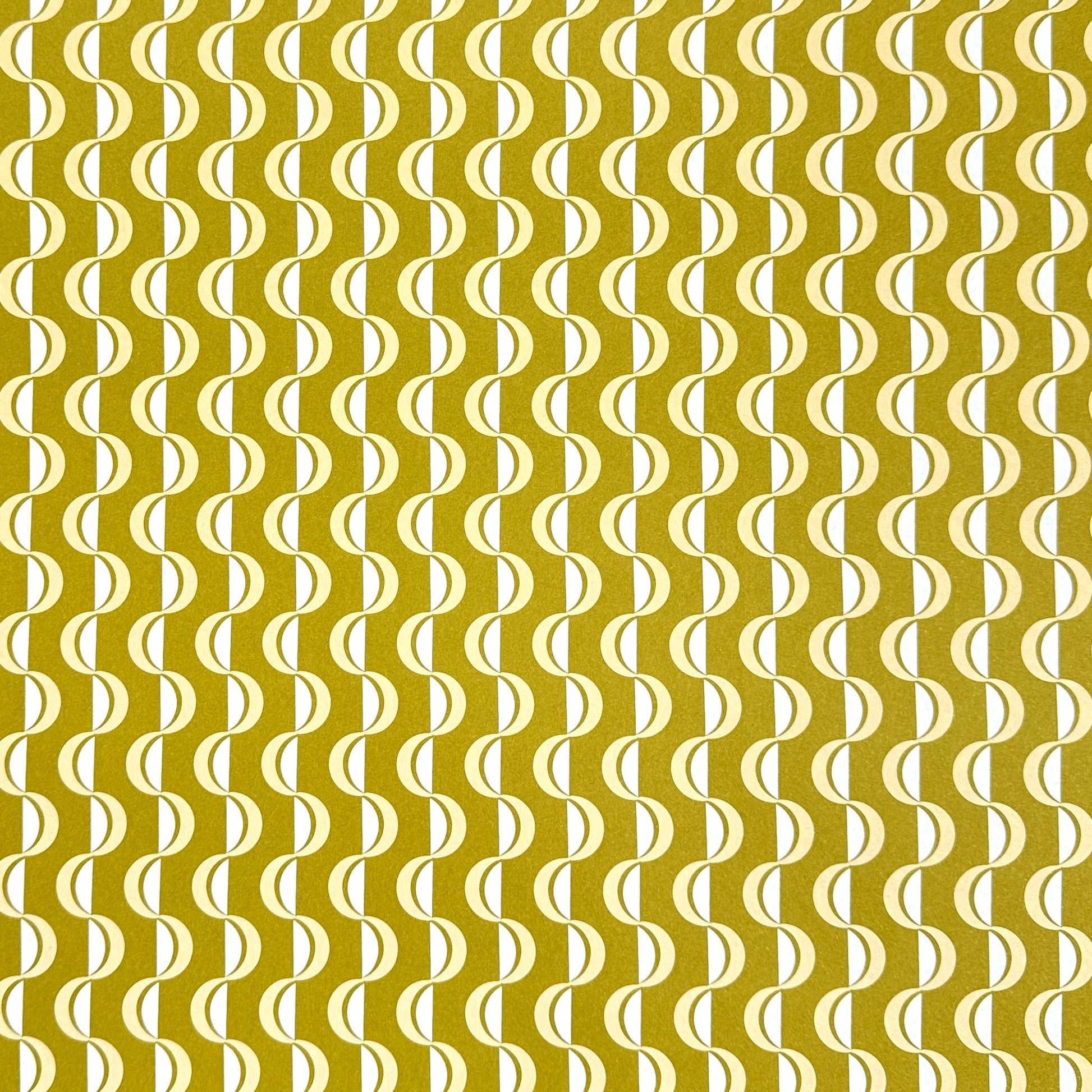 wrapping paper by ola studio with a wavy stripe design in chartreuse and lemon.