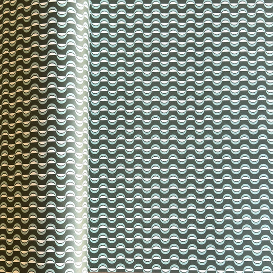 wavy striped geometric wrapping paper in forest green, aqua and white, by Ola Studio