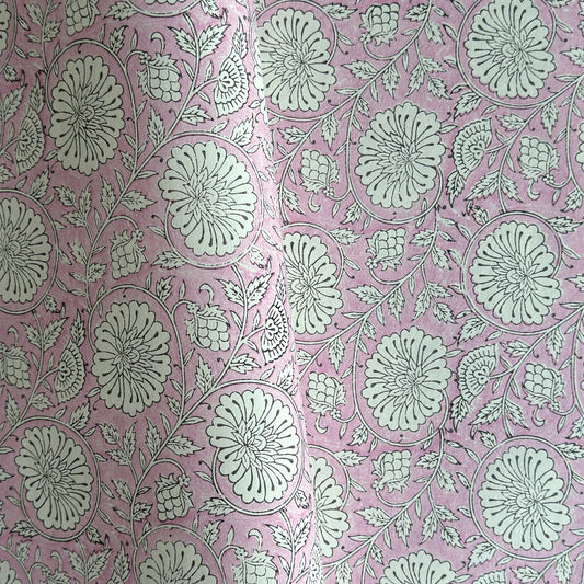 wrapping paper with repeat botanical pattern in pink by Paper Mirchi