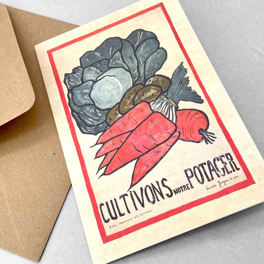 greetings card with drawing of carrots, cabbage and potatoes by the Pattern Book