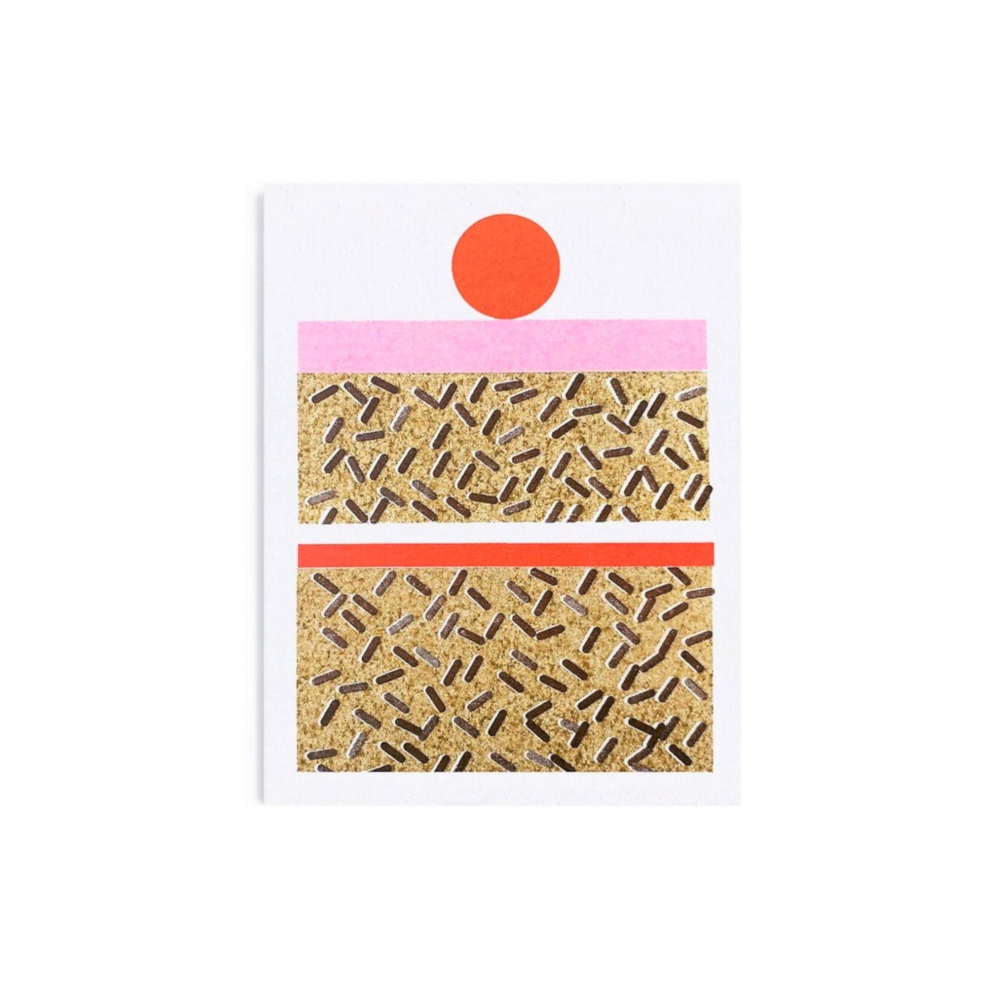 mini greetings card with image of a cake with pink icing and a cherry.  By Scout Editions