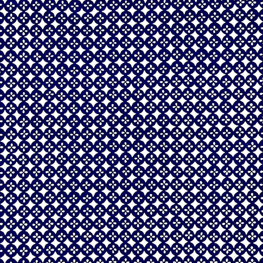 vintage katazome-shi stencil-dyed small papers from Japan.  blue circle pattern on white background.