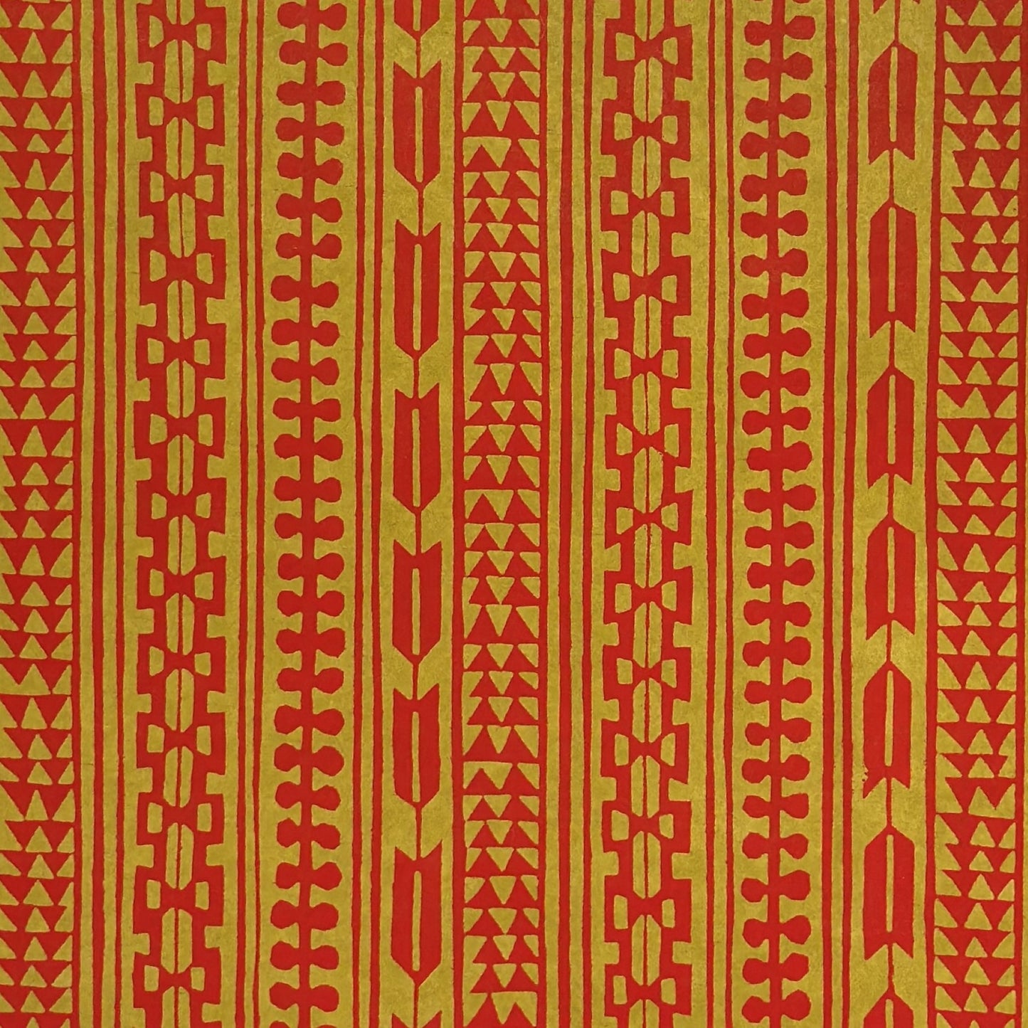 vintage katazome-shi stencil-dyed small papers from Japan. Aztek style pattern in gold and red.