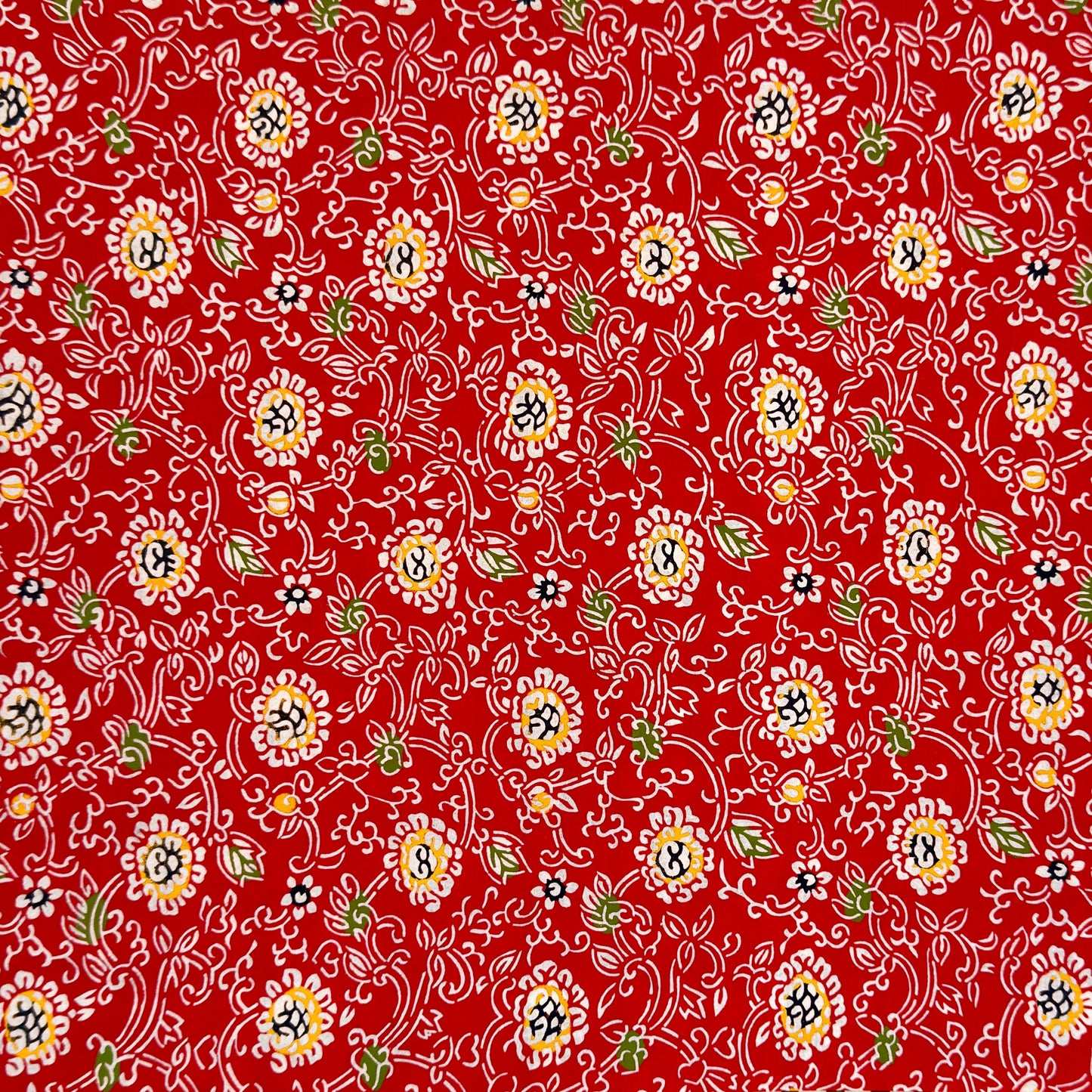 vintage katazome-shi stencil-dyed small papers from Japan. Japanese floral pattern in red, white, yellow and green.