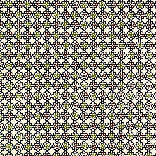 vintage katazome-shi stencil-dyed small papers from Japan. cream paper with a navy, red and green flower pattern.